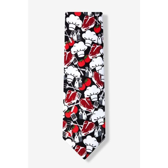Buffalo Bay x Omaha Steaks Kiss the Cook Chef Hat Steak Novelty Men’s Neck Tie - Picture 1 of 11